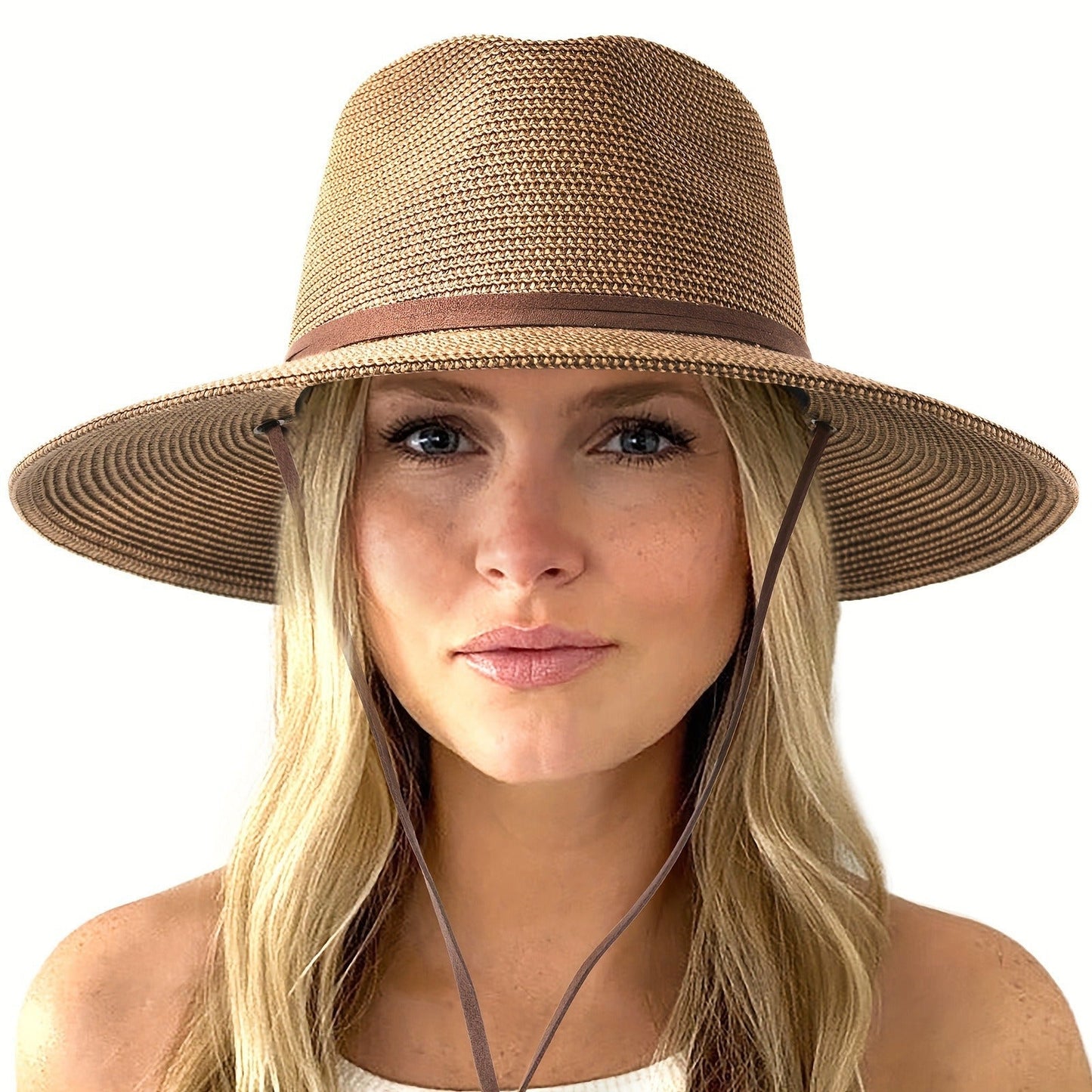 Korean-Style Sun Hat with Velvet Rope Trim-Brown