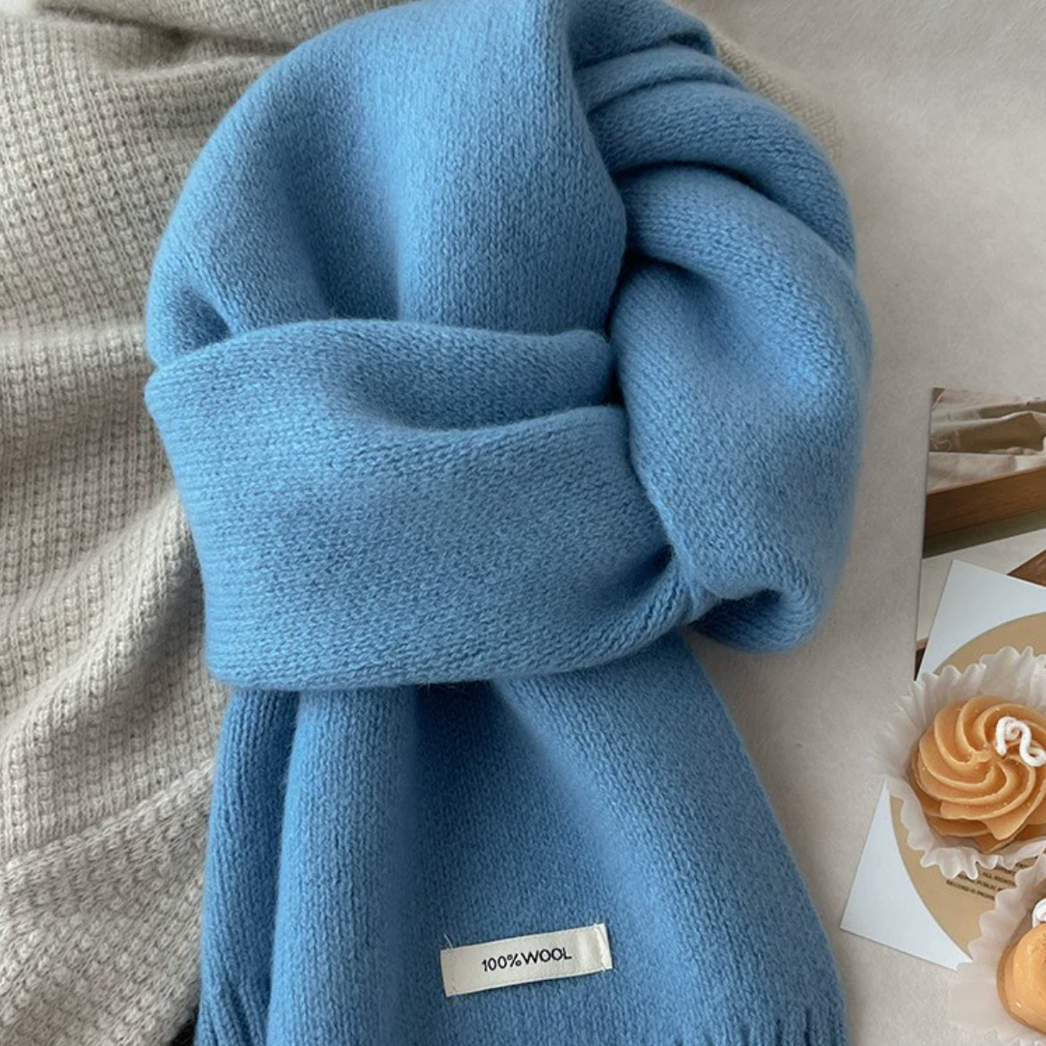 New pure wool scarf for autumn and winter, 100% cashmere solid color from Australia, versatile for couples, winter warmth knitted scarf for women