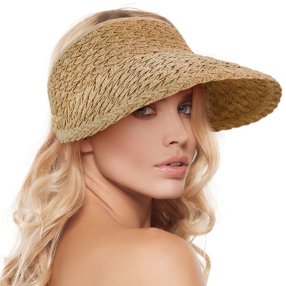 Women's Foldable Crownless Straw Hat for Summer