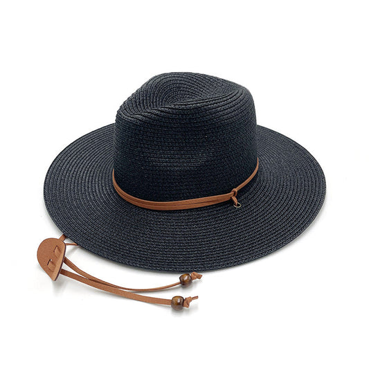 Korean-Style Sun Hat with Velvet Rope Trim-Black