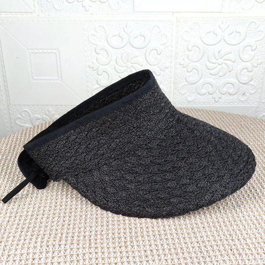 Women's Foldable Crownless Straw Hat for Summer - Black