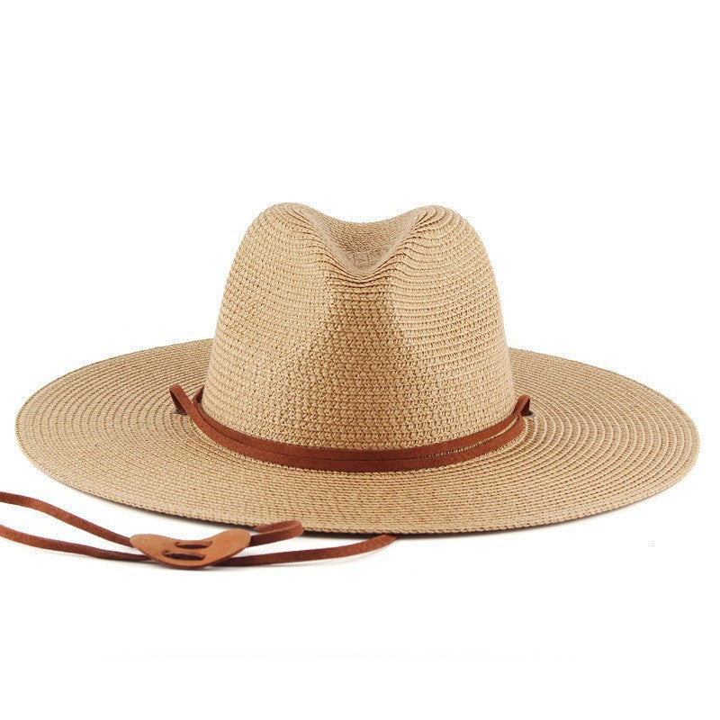 Korean-Style Sun Hat with Velvet Rope Trim-Brown