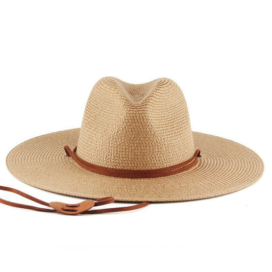 Korean-Style Sun Hat with Velvet Rope Trim-Brown